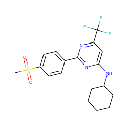 CS(=O)(=O)c1ccc(-c2nc(NC3CCCCC3)cc(C(F)(F)F)n2)cc1 ZINC000029131966