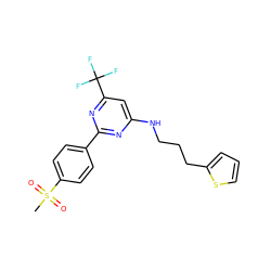 CS(=O)(=O)c1ccc(-c2nc(NCCCc3cccs3)cc(C(F)(F)F)n2)cc1 ZINC000103170821