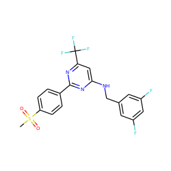 CS(=O)(=O)c1ccc(-c2nc(NCc3cc(F)cc(F)c3)cc(C(F)(F)F)n2)cc1 ZINC000029132385