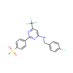 CS(=O)(=O)c1ccc(-c2nc(NCc3ccc(F)cc3)cc(C(F)(F)F)n2)cc1 ZINC000029132663