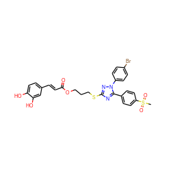 CS(=O)(=O)c1ccc(-c2nc(SCCCOC(=O)/C=C/c3ccc(O)c(O)c3)nn2-c2ccc(Br)cc2)cc1 ZINC000653799582