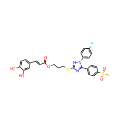 CS(=O)(=O)c1ccc(-c2nc(SCCCOC(=O)/C=C/c3ccc(O)c(O)c3)nn2-c2ccc(F)cc2)cc1 ZINC000653795760