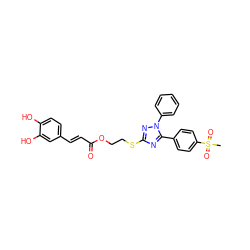 CS(=O)(=O)c1ccc(-c2nc(SCCOC(=O)/C=C/c3ccc(O)c(O)c3)nn2-c2ccccc2)cc1 ZINC000653799579