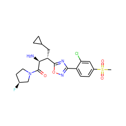 CS(=O)(=O)c1ccc(-c2noc([C@@H](CC3CC3)[C@H](N)C(=O)N3CC[C@H](F)C3)n2)c(Cl)c1 ZINC000014948491