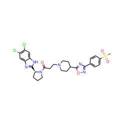 CS(=O)(=O)c1ccc(-c2noc(C3CCN(CCC(=O)N4CCC[C@H]4c4nc5cc(Cl)c(Cl)cc5[nH]4)CC3)n2)cc1 ZINC000066077850