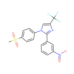 CS(=O)(=O)c1ccc(-n2cc(C(F)(F)F)nc2-c2cccc([N+](=O)[O-])c2)cc1 ZINC000003814591