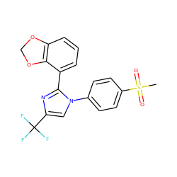 CS(=O)(=O)c1ccc(-n2cc(C(F)(F)F)nc2-c2cccc3c2OCO3)cc1 ZINC000003814628