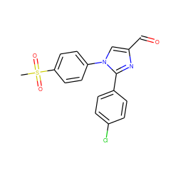 CS(=O)(=O)c1ccc(-n2cc(C=O)nc2-c2ccc(Cl)cc2)cc1 ZINC000013762162