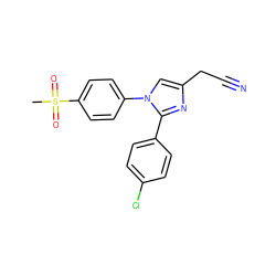 CS(=O)(=O)c1ccc(-n2cc(CC#N)nc2-c2ccc(Cl)cc2)cc1 ZINC000013762174