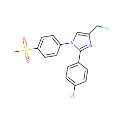 CS(=O)(=O)c1ccc(-n2cc(CF)nc2-c2ccc(Cl)cc2)cc1 ZINC000003814617