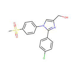 CS(=O)(=O)c1ccc(-n2cc(CO)nc2-c2ccc(Cl)cc2)cc1 ZINC000013762172