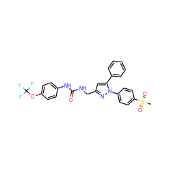 CS(=O)(=O)c1ccc(-n2nc(CNC(=O)Nc3ccc(OC(F)(F)F)cc3)cc2-c2ccccc2)cc1 ZINC000071329880