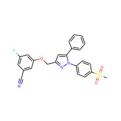 CS(=O)(=O)c1ccc(-n2nc(COc3cc(F)cc(C#N)c3)cc2-c2ccccc2)cc1 ZINC000013585679