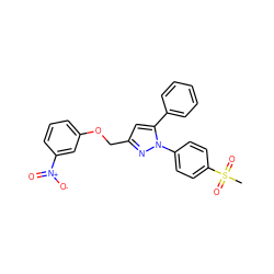 CS(=O)(=O)c1ccc(-n2nc(COc3cccc([N+](=O)[O-])c3)cc2-c2ccccc2)cc1 ZINC000013585675