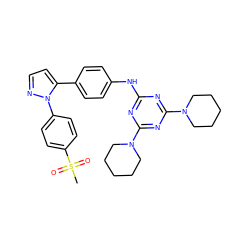 CS(=O)(=O)c1ccc(-n2nccc2-c2ccc(Nc3nc(N4CCCCC4)nc(N4CCCCC4)n3)cc2)cc1 ZINC001772605126