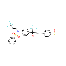 CS(=O)(=O)c1ccc(C#C[C@@](O)(c2ccc(N(CCC(F)(F)F)S(=O)(=O)c3ccccc3)cc2)C(F)(F)F)cc1 ZINC000084690267