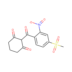 CS(=O)(=O)c1ccc(C(=O)C2C(=O)CCCC2=O)c([N+](=O)[O-])c1 ZINC000100004047