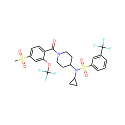 CS(=O)(=O)c1ccc(C(=O)N2CCC(N(C3CC3)S(=O)(=O)c3cccc(C(F)(F)F)c3)CC2)c(OC(F)(F)F)c1 ZINC000103251077