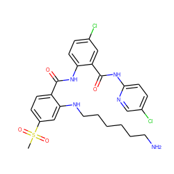 CS(=O)(=O)c1ccc(C(=O)Nc2ccc(Cl)cc2C(=O)Nc2ccc(Cl)cn2)c(NCCCCCCN)c1 ZINC000217123304