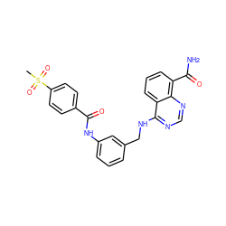 CS(=O)(=O)c1ccc(C(=O)Nc2cccc(CNc3ncnc4c(C(N)=O)cccc34)c2)cc1 ZINC000114345870