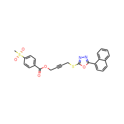 CS(=O)(=O)c1ccc(C(=O)OCC#CCSc2nnc(-c3cccc4ccccc34)o2)cc1 ZINC000036381505