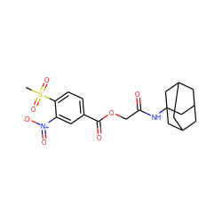 CS(=O)(=O)c1ccc(C(=O)OCC(=O)NC23CC4CC(CC(C4)C2)C3)cc1[N+](=O)[O-] ZINC000008691149