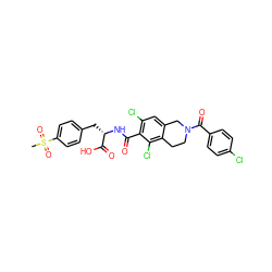 CS(=O)(=O)c1ccc(C[C@H](NC(=O)c2c(Cl)cc3c(c2Cl)CCN(C(=O)c2ccc(Cl)cc2)C3)C(=O)O)cc1 ZINC000084670365