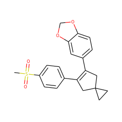 CS(=O)(=O)c1ccc(C2=C(c3ccc4c(c3)OCO4)CC3(CC3)C2)cc1 ZINC000003814538