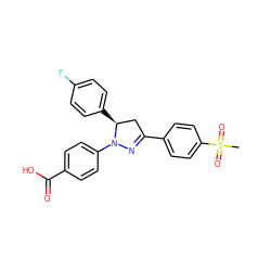 CS(=O)(=O)c1ccc(C2=NN(c3ccc(C(=O)O)cc3)[C@@H](c3ccc(F)cc3)C2)cc1 ZINC000653760696