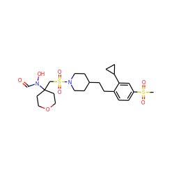 CS(=O)(=O)c1ccc(CCC2CCN(S(=O)(=O)CC3(N(O)C=O)CCOCC3)CC2)c(C2CC2)c1 ZINC000071281949