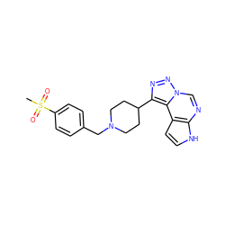 CS(=O)(=O)c1ccc(CN2CCC(c3nnn4cnc5[nH]ccc5c34)CC2)cc1 ZINC001772587202