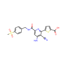 CS(=O)(=O)c1ccc(CNC(=O)c2cc(N)c(C#N)c(-c3ccc(C(=O)O)s3)n2)cc1 ZINC000038151279