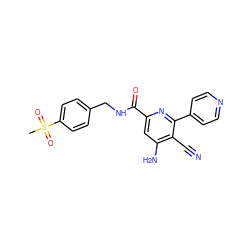 CS(=O)(=O)c1ccc(CNC(=O)c2cc(N)c(C#N)c(-c3ccncc3)n2)cc1 ZINC000038151275