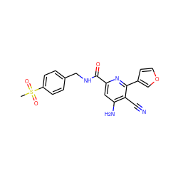 CS(=O)(=O)c1ccc(CNC(=O)c2cc(N)c(C#N)c(-c3ccoc3)n2)cc1 ZINC000038145064