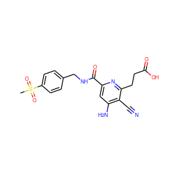 CS(=O)(=O)c1ccc(CNC(=O)c2cc(N)c(C#N)c(CCC(=O)O)n2)cc1 ZINC000038151268