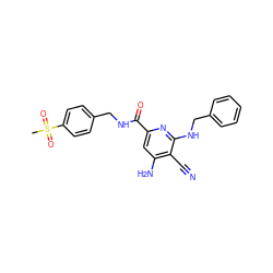 CS(=O)(=O)c1ccc(CNC(=O)c2cc(N)c(C#N)c(NCc3ccccc3)n2)cc1 ZINC000038151264