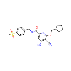 CS(=O)(=O)c1ccc(CNC(=O)c2cc(N)c(C#N)c(OCC3CCCC3)n2)cc1 ZINC000038145049