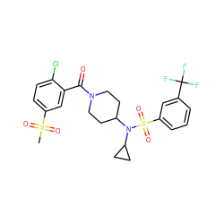 CS(=O)(=O)c1ccc(Cl)c(C(=O)N2CCC(N(C3CC3)S(=O)(=O)c3cccc(C(F)(F)F)c3)CC2)c1 ZINC000103251060