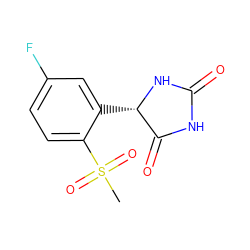 CS(=O)(=O)c1ccc(F)cc1[C@@H]1NC(=O)NC1=O ZINC000028226064