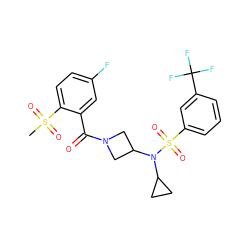 CS(=O)(=O)c1ccc(F)cc1C(=O)N1CC(N(C2CC2)S(=O)(=O)c2cccc(C(F)(F)F)c2)C1 ZINC000103251096