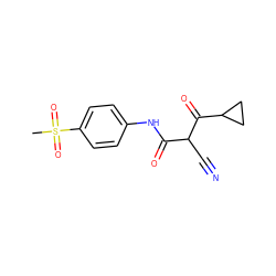 CS(=O)(=O)c1ccc(NC(=O)C(C#N)C(=O)C2CC2)cc1 ZINC000100785111