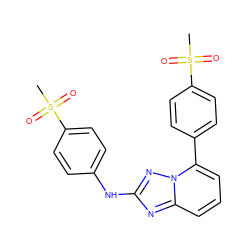 CS(=O)(=O)c1ccc(Nc2nc3cccc(-c4ccc(S(C)(=O)=O)cc4)n3n2)cc1 ZINC000096169618