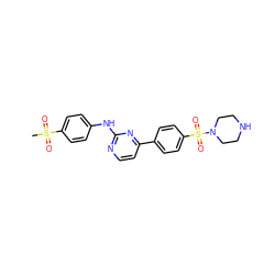 CS(=O)(=O)c1ccc(Nc2nccc(-c3ccc(S(=O)(=O)N4CCNCC4)cc3)n2)cc1 ZINC000013588922