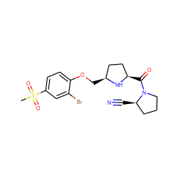 CS(=O)(=O)c1ccc(OC[C@H]2CC[C@@H](C(=O)N3CCC[C@H]3C#N)N2)c(Br)c1 ZINC000014947596