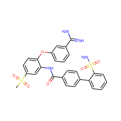 CS(=O)(=O)c1ccc(Oc2cccc(C(=N)N)c2)c(NC(=O)c2ccc(-c3ccccc3S(N)(=O)=O)cc2)c1 ZINC000029407825