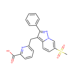 CS(=O)(=O)c1ccc2c(Cc3cccc(C(=O)O)n3)c(-c3ccccc3)nn2c1 ZINC001772624003