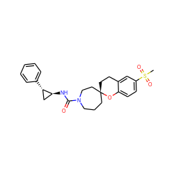 CS(=O)(=O)c1ccc2c(c1)CC[C@]1(CCCN(C(=O)N[C@H]3C[C@@H]3c3ccccc3)CC1)O2 ZINC000040937930