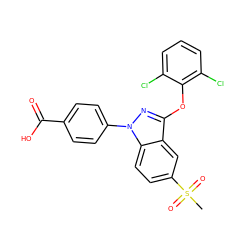 CS(=O)(=O)c1ccc2c(c1)c(Oc1c(Cl)cccc1Cl)nn2-c1ccc(C(=O)O)cc1 ZINC001772641232