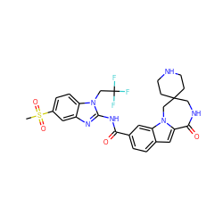 CS(=O)(=O)c1ccc2c(c1)nc(NC(=O)c1ccc3cc4n(c3c1)CC1(CCNCC1)CNC4=O)n2CC(F)(F)F ZINC000218253136