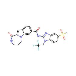 CS(=O)(=O)c1ccc2c(c1)nc(NC(=O)c1ccc3cc4n(c3c1)CCCNC4=O)n2CC(F)(F)F ZINC000218300694